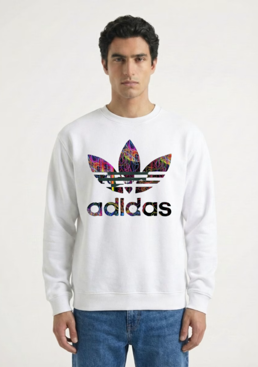سويت شيرت "Adidas" الفاخر بياقة مستديرة وطبعة ملونة