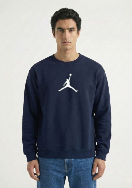 سويت شيرت "Air Jordan" الأبيض الفاخر المطبوع بياقة مستديرة