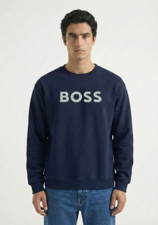 سويت شيرت "Boss" الفاخر بالطبعة البيضاء وياقة مستديرة